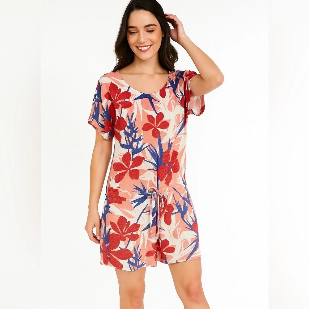 VILEBREQUIN PREMIUM LUXE TERRYCLOTH SHORT SLEEVE PINK PURPLE BEACH COVERUP DRESS